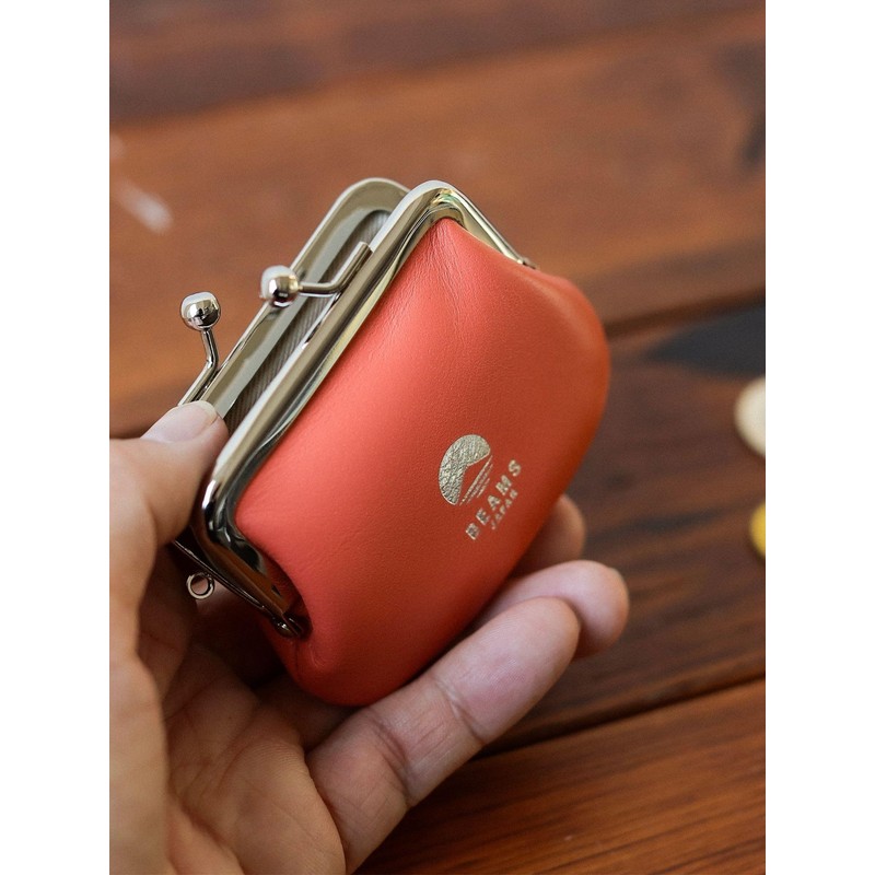 Beams Japan Matsunoya Cowhide Leather Mini Wallet Pouch, orange, ONE