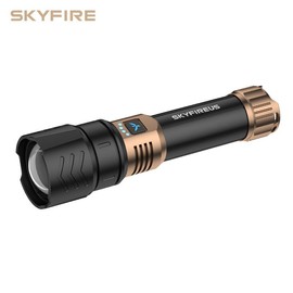 SKYFIRE LED Flashlight – Model 1097, Super Bright Rechargeable Torch with Ignition Lens, Zoomable, 4 Modes, Waterproof Tactical Light for Camping, Outdoor, Home & Gifts:_Black copper1+Yellow-blue light lenses