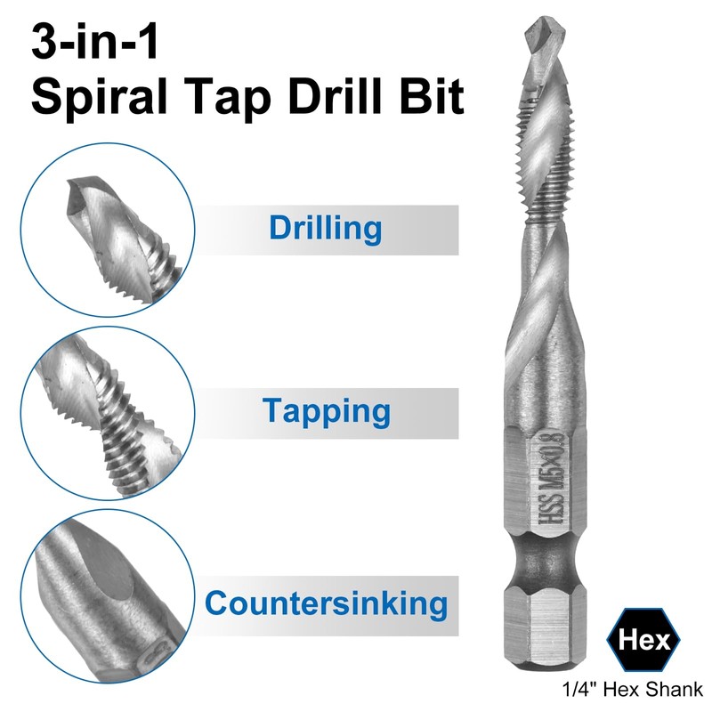 QUARKZMAN 5 Piece Combination Drill Tap Metric M5 x 0.8