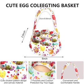 2 Pcs Egg Collecting Apron Chicken Egg Gathering Basket with 7 Pouches Fresh Egg Holding Apron with 11 Pockets_ Easter Eggs Styles EW02