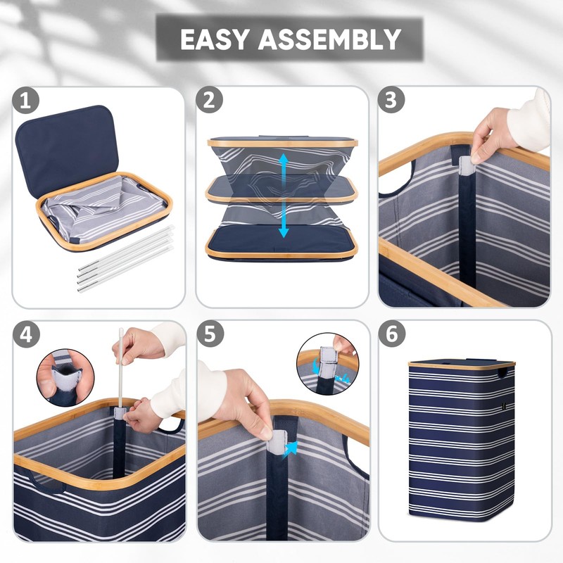 BALEINE Laundry Hamper with Lid, Tall Laundry Baskets with Bamboo