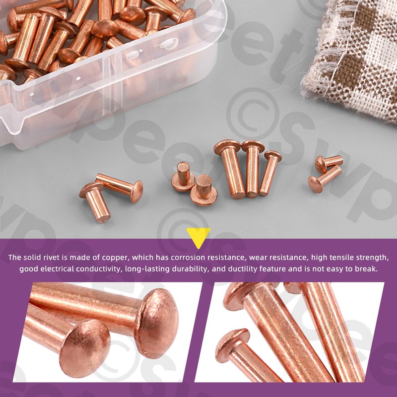 Swpeet 270Pcs M2 M2.5 M3 Half Round Head Copper Solid