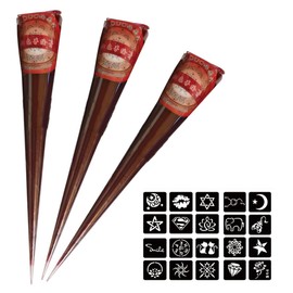 YAYNO Pack of 3 Henna Tattoos, Temporary Tattoos, Temporary Tattoo Stickers, Henna Brown Freckles Henna Red Brown with Henna Tattoo Stencil