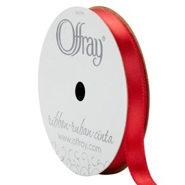 Offray Offray Single Face Satin Craft and Decorative Ribbon, 3/8" Wide, 21-Foot Spool, Red (148790)