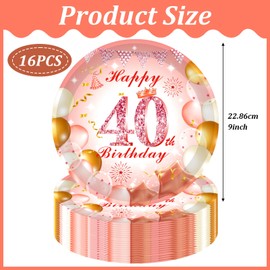 40th Party Plates 9 inch Rose Gold,40th Birthday Paper Plates Rose Gold 16Pcs,40th Pink Rose Gold Birthday Paper Tableware Set for Her Birthday Gifts,40th Women Birthday Party Decorations