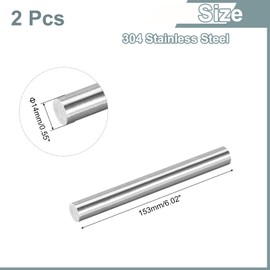 sourcing map 2Pcs 304 Stainless Steel Rods, 14mm x 153mm Metal Solid Shaft Round Rod Lathe Bar Stock for Model Plane Cars Ship DIY Craft Metal Working