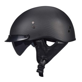 Carbon Fiber Open Face Retro Motorcycle Helmets Men Women Half Face Helmets for Motorbike Cruiser Chopper Moped Scooter ATV (Flat Black, S)