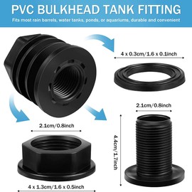 WANGCL 6PCS PVC Bulkhead Fitting Double Threaded Bulkhead Water Tank Connector 3/4 Inch Male 1/2 Inch Female for Rain Barrels Aquariums Water Tanks Tubs Pools Spigot