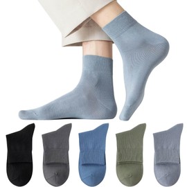 HWVICTORYV Men's Business Socks, Antibacterial, Odor Resistant, Cotton, 5 Pair Set, 9.4 - 10.6 inches (24 - 27 cm), Thin, Non-restrictive, Stylish, For Spring, Summer, Autumn, Father's Day Gift, Set