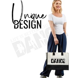 InnoBeta Dancer Gifts Canvas Tote Bag, Life Is Better When You Dance Bag with Top Zipper Closure and Shoulder Strap for Birthday, Mother's Day, Christmas