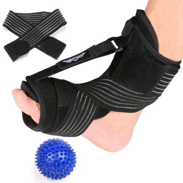 supregear Plantar Fasciitis Night Splint, Adjustable Breathable Plantar Fasciitis Clamp with Spiky Massage Ball and Strap for Achilles Tendonitis, Foot Drops, Arch Foot Problems