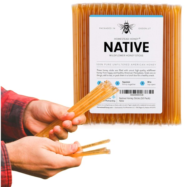 Homestead Honey Native Honey Sticks for Tea - 50-Pack Bulk