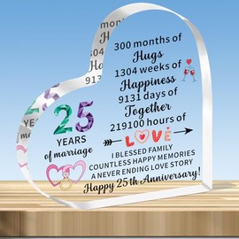 JMIMO 25th Silver Wedding Anniversary Present for Her and Him 25 years of marriage gifts for Couple Wife Husband Heart-Shaped Acrylic Keepsake Gift