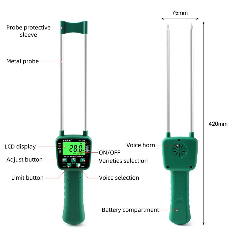 Portable Hay Moisture Meter, LCD Digital Tool Moisture Meter, Wheat
