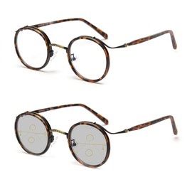 COTIA Reading Glasses Transition Photochromic Progressive Multifocus Reader for Men/Women Classic Round Eyewear (leopard, 2, multiplier_x)