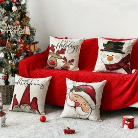 Artoid Mode Santa Claus Snowman Gnome Deers Christmas Cushion Covers Set of 4, 40x40 cm Merry Xmas Decorative Pillow Case Cover Sofa Living Room Decor