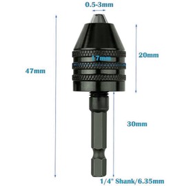 Leogony 1/4 Inch Hex Shank Keyless Drill Chuck Conversion Tool Adapter, 0.3-6.5mm Quick Change Converter for Micro dremel Bit Adapter