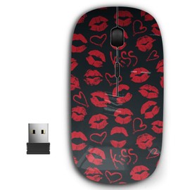 2.4G Ergonomic Portable USB Wireless Mouse for PC, Laptop, Computer, Notebook with Nano Receiver ( Lipstick Kisses Imprints )