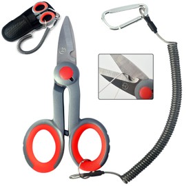 Fishing Scissors with Fishing Lanyard and Nylon Sheath, Braided Line Tools, Heavy Duty Anti-Slip Fiber Cable Cutter, Stainless Steel Fishing Pliers Scissors with Grinding Hook Tool