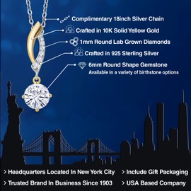 Gem Stone King 925 Silver and 10K Yellow Gold Pendant with Chain Moissanite (0.83 Cttw)
