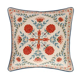 patdrea Designer Throw Pillow Covers,Square Brilliant Vintage Red Tropical Linen with Floral Pattern Pillow Cover,Decorative Pillowcases Cushion for Bed Living Room Outdoor Car,18"x18"