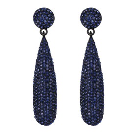 EVER FAITH Rhinestone Statement Earrings Round Crystal Costume Chandelier Dangle Drop Pierced Ear Accessory for Women Formal Wedding Bridal Prom Sapphire Blue Black-Tone