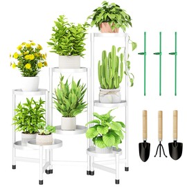 Cawukege 8 Tier Metal Plant Stand Indoor, Rotatable Corner Plant Shelf Outdoor, Tiered Flower Pot Display Stand, Multiple Plants Holder for Patio Living Room Balcony Garden Home Decor - White