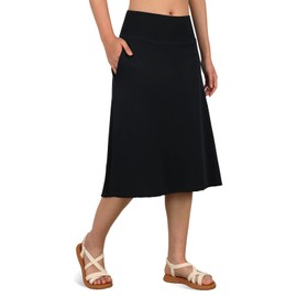 Women's Swim Skirts with Leggings 26" Midi Length Modest Long Skirted Bottom Swimwear with Zipper Pockets(Black,L)