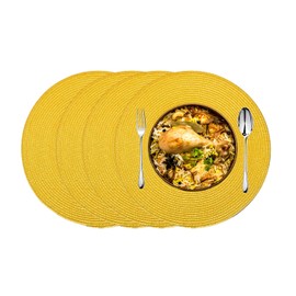 KKTECH Christmas Placemats - Set of 4 Round Place Mats for Table, Washable & Waterproof Table Mats, Heat Resistant for Home, Party, Wedding Décor, 38cm (Yellow)