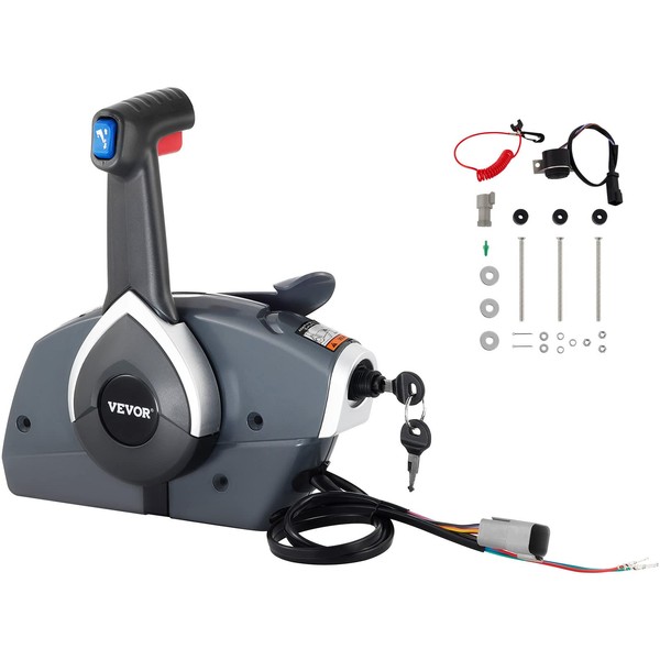 Mophorn Boat Throttle Control 5006180 Single-Engine Control for Evinrude Johnson Side Mounted Outboard Remote Control Single Lever Binnacle with Key Switch and Lanyard