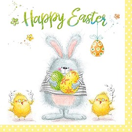 Anniversary House Tiflair Luxury Spring Napkins, Happy Easter Design, Thick and Strong Lunch Napkins 3 ply, Spring Decorations Multi-Coloured PJ389007