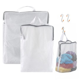 3Pcs Hanging Laundry Bags with S Hooks, 3 Different Size, Mesh Laundry Bags for Washing Machine(7.87×11.81 in, 11.81×15.75 in, 15.75×19.69 in)