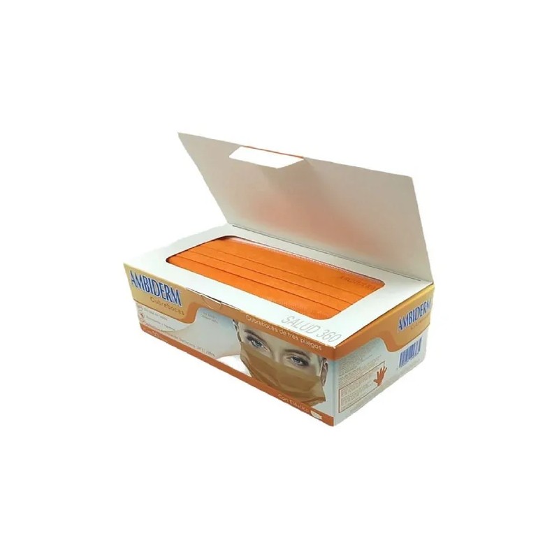 Cubreboca Econoply 3 Pliegues Ambiderm Colorfull Caja C/50 Color Naranja