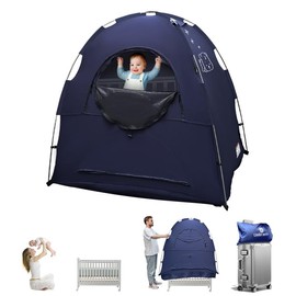 Vinpatio Portable Sleep Pod, Blackout Tent for Pack and Play - Travel Sleep Solution with Monitor Pouch (Navy Blue) - Color: Pink