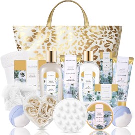 Spa Luxetique Regalos para mujeres, 15 cestas de regalo de jazmín blanco para mujer, kit de spa relajante de lujo con bolsa de mano, regalos de cumpleaños para mamá, amiga, hermana, esposa, abuela