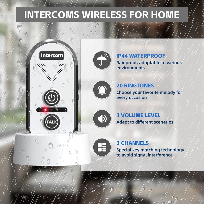 PANDAAR Intercoms Wireless for Home, 2 Way Intercom Communication 4900ft