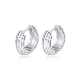 PHNIBIRD 925 Silver Men's Earrings Women's Hoop Earrings Silver 925 Unisex 17 mm Silver Earrings, Silver, Freshwater pearls