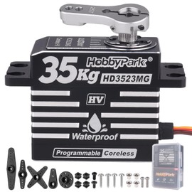HobbyPark 35kg RC Servo Waterproof High Torque Metal Gear Digital Stainless Steel Gears Aluminum Case for 1/7 1/8 1/10 RC Crawler Car Truck Buggy Programmable Control Angle 180° (Coreless Motor)