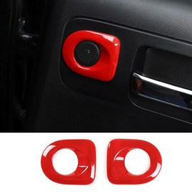 Red ABS Car Interior Rear Door Handle Speaker Cover Trim，Compatible with Toyota Tundra 2007-2021 Auto Interior Refit Accessories 2PCS