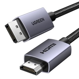 UGREEN 4K@30Hz DisplayPort a HDMI, 1080P@120Hz, DP 1.2, 10.2Gbps Trenzado de Aluminio Unidireccional para Monitor, Proyector, Computadora, Laptop(1M)