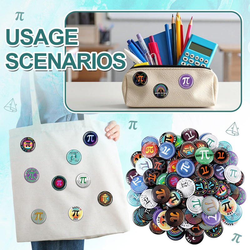 Kigeli 120 Pcs Pi Day Pins Math π Round Badge