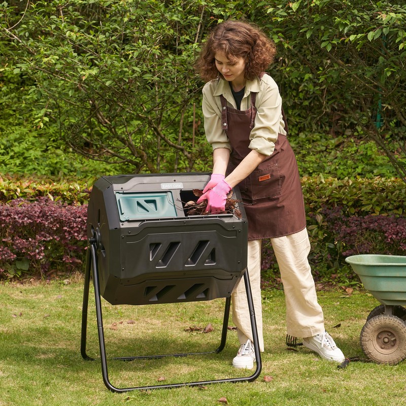 EAST OAK Compost Tumbler Outdoor, 43-Gal Dual Chamber Compost Bin