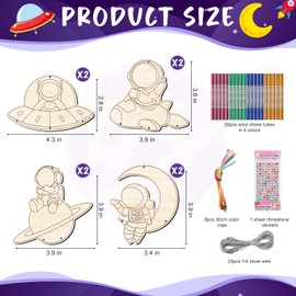 Wind Chime Kits for Kids, DIY Astronaut Wooden Cutouts Make Your Own Outer Space Wind Chime Coloring Solar System Wood Pieces 3D Wooden Crafts Christmas Craft Birthday Gifts for Kids DIY Arts Crafts