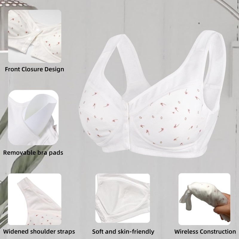 Numgug Daisy Bras for Older Women, Front Snap Closure Bras,with