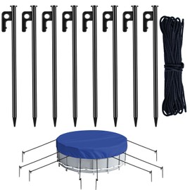 8pack Heavy Steel Pool Cover Anchor Kit for Above Ground Pools Ground Stakes & Wind Ropes Metal Stakes for Pool Cover Ground Anchor Tie Down Kits for Winter Pool Cover Tarp Camping Canopy