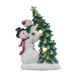 Napco Frosted White Snowmen with Tree 11 x 7.5 Polyresin Table Top Figurine
