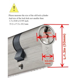 60MM Solid Brass Lock Cylinder with 3 Brass Keys Satin Nickel Door Lock Cylinder Replacement (60MM-Key Key)