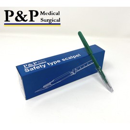 Disposable Safety Scalpels Sterile Surgical Blade Size 11 Stainless Steel with Plastic Handle & Metric Line Individually Foil Wrapped Box of 50
