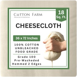 Cotton Farm Grade 100 Premium Cheese Cloths - Precision Straining & More; 18 Sq Ft (2x1 yards); 100% Unbleached Cotton Cheesecloth; Reusable with Hemmed 2 Edges; Ultra-Dense (the finest) Butter Muslin