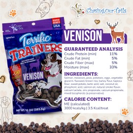 Chasing Our Tails Terrific Trainers Dog Treats - Single Source Protein & Natural Ingredient Training Treats - Dog and Puppy Essentials - Venison - 10oz